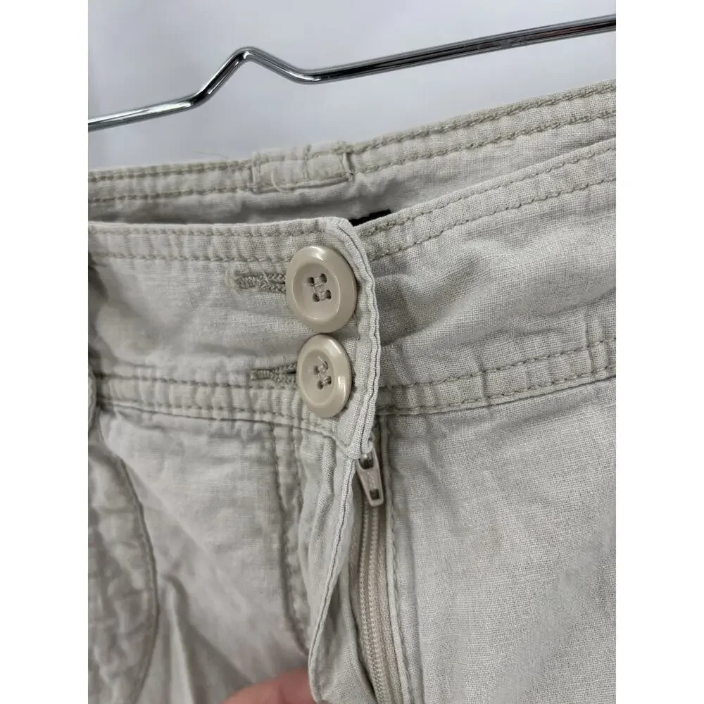 H&M Pants Womens 6 Beige Linen Cotton Pockets Straight Leg Comfort Mid Rise